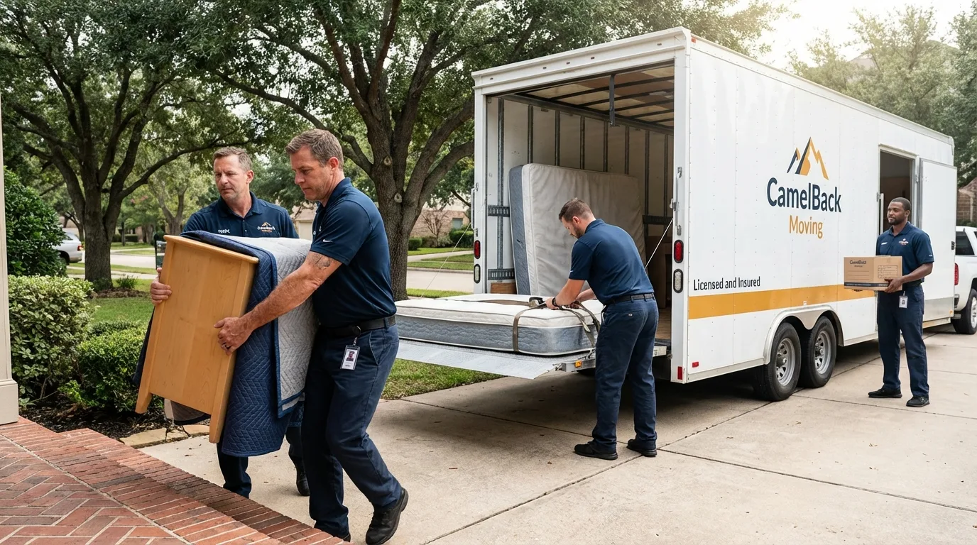 Crew loading residential truck for cross-state move from Inverness, CA