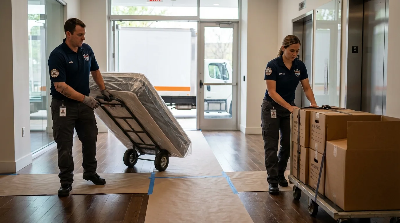 Professional apartment movers loading elevator in Inverness, CA